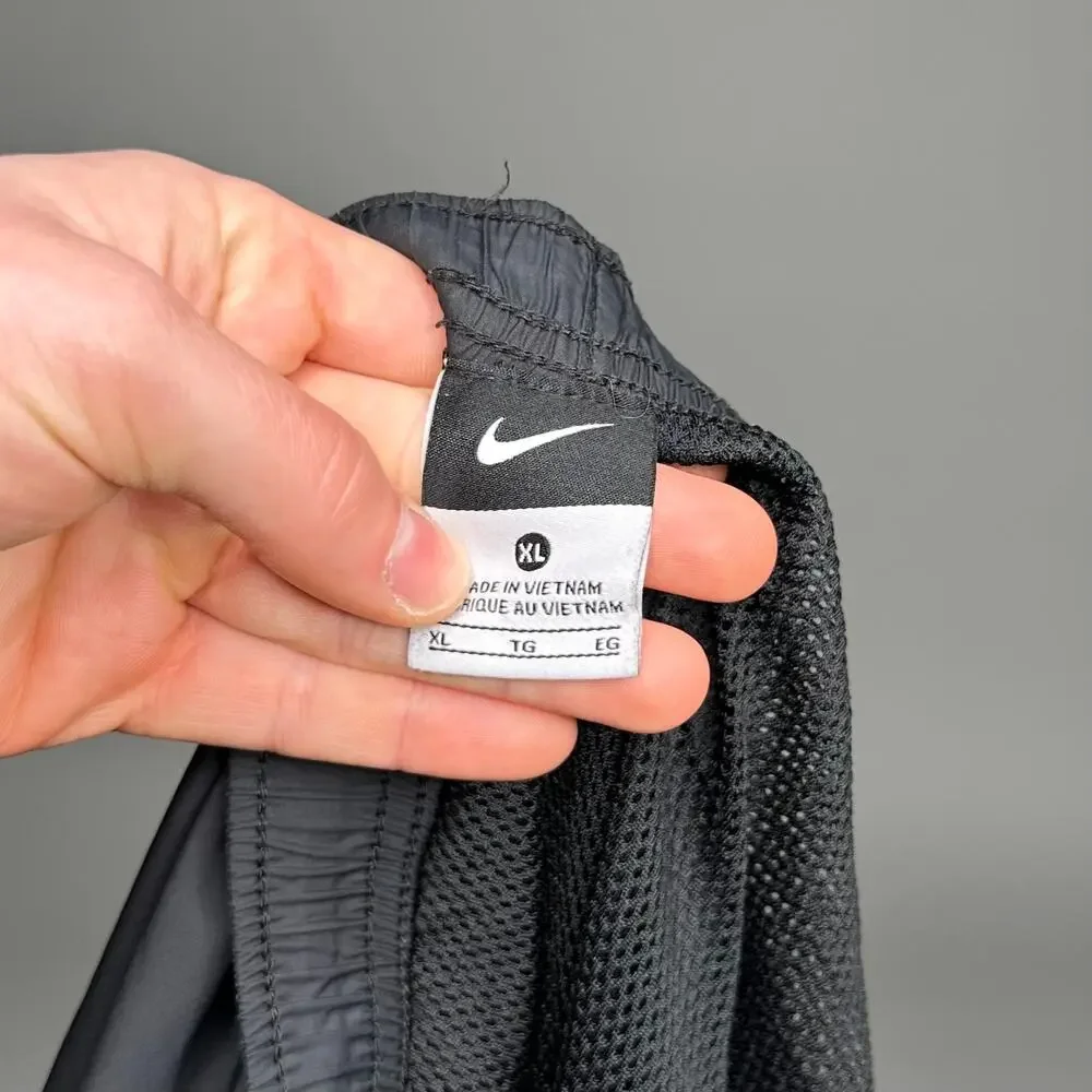 Nike Track Pants Black Polyester Sweatpants White Swoosh Ankle Zippers to Flare_4
